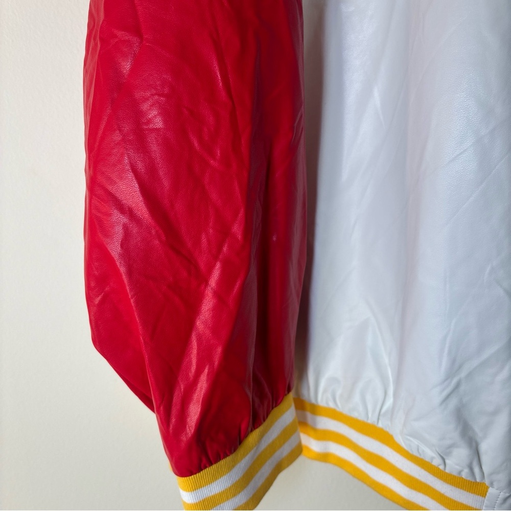 White and Red Kansas City Varsity Jacket with Yellow Accents - Picture 3 of 6